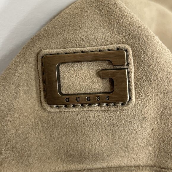 Guess Leather Suede Beige Tan Y2K Hobo Shoulder Fringe Top Zip HandBag Purse - Picture 11 of 16